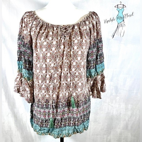 Umgee on or off shoulder boho tunic top size medium - Picture 2 of 8